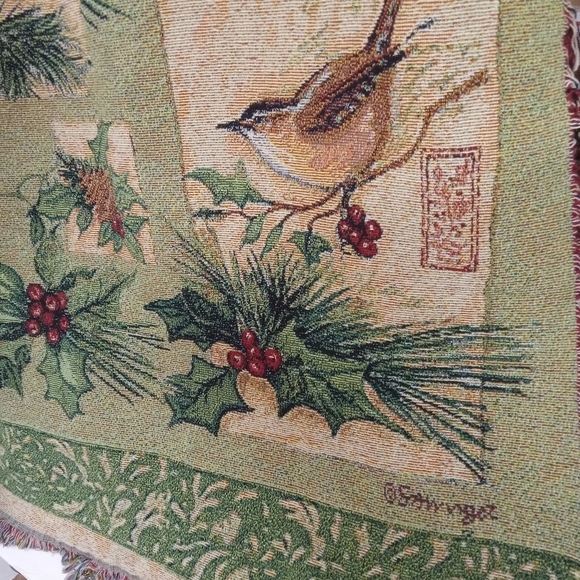 Manual Weavers  Susan WInget Holiday Birds Afghan Blanket Throw Tapestry 57x63 - Picture 4 of 11